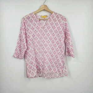 Roberta Roller Rabbit Women's Pink Palm Print Cotton Short Sleeve‎ Shirt Size 10